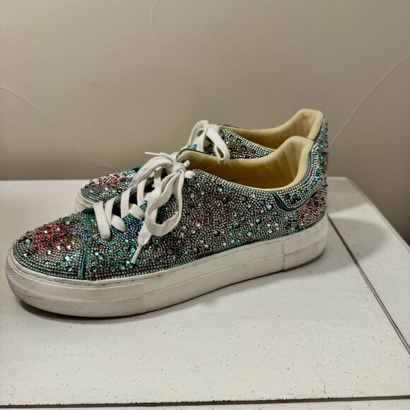 Betsey Johnson Sidny Floral Rhinestone Platform Sneakers Women’s 11 Bling - Picture 7 of 16
